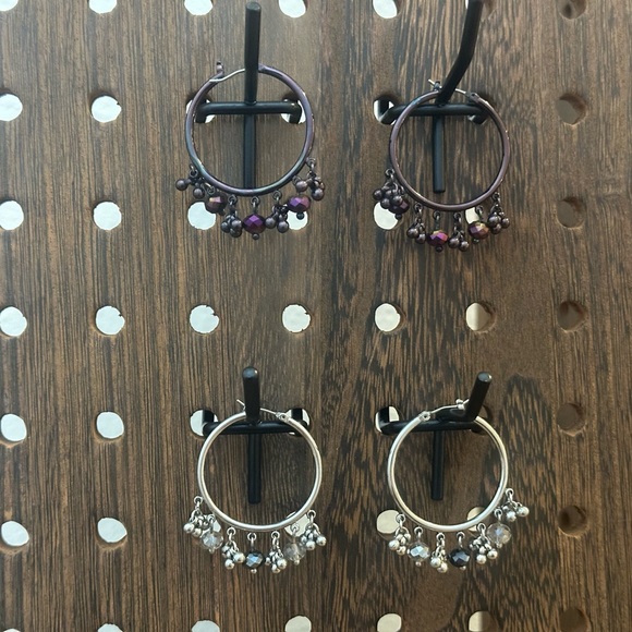Coldwater Creek Purple and Silver Hoop Earrings - Picture 1 of 5